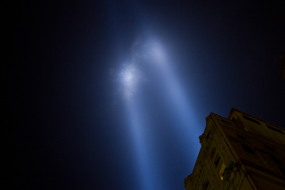 9/11 Memorial World Trade Center tower light night memorial lights
