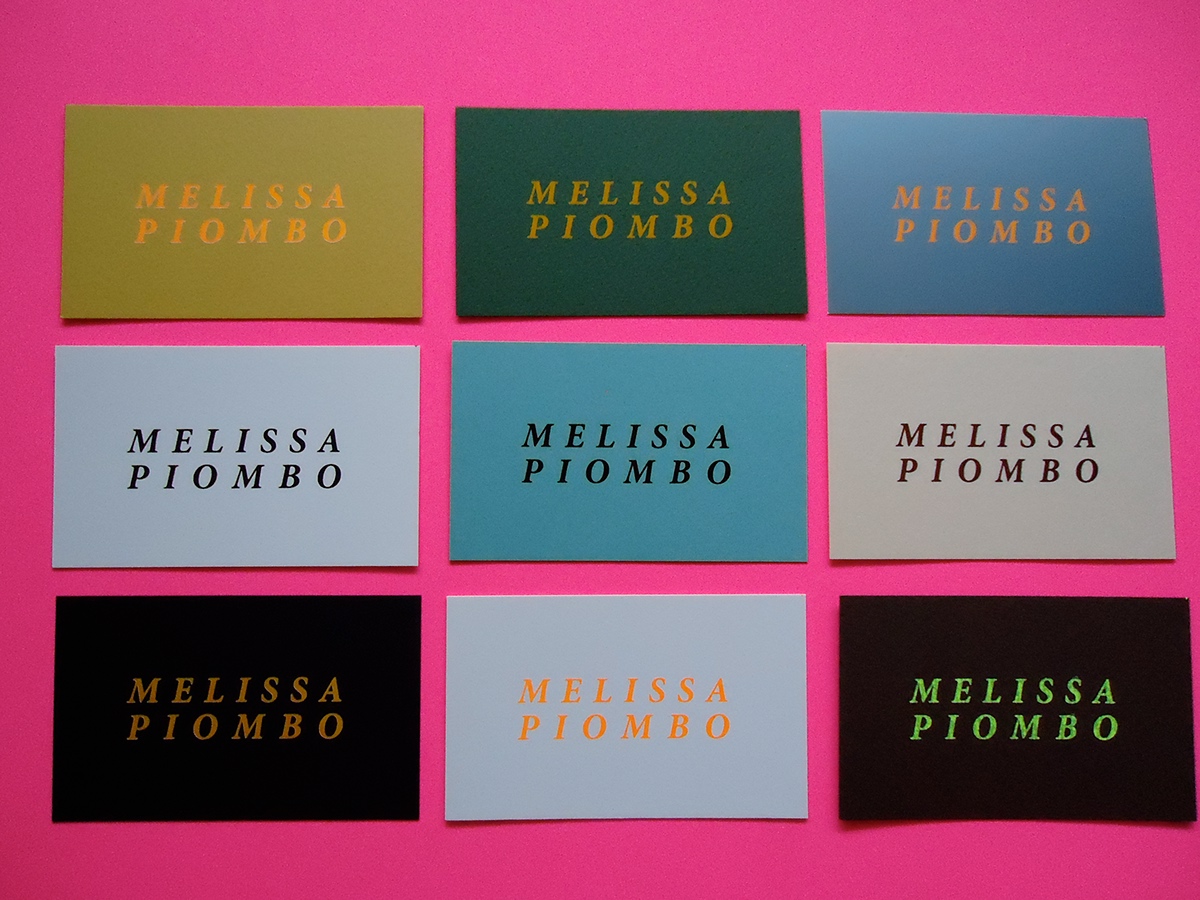 melissa piombo business card screen printing random color identity