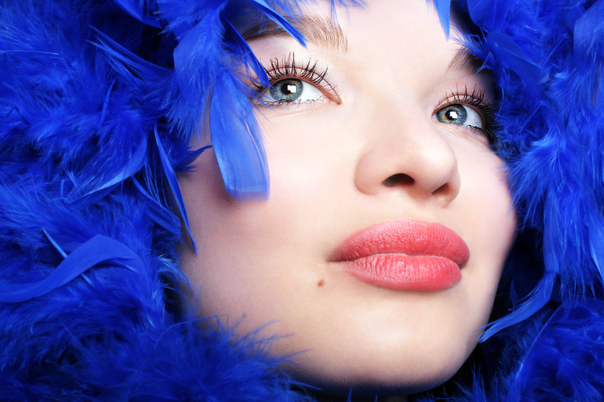 girl with a bird feathers pretty girl ultramarine Blue Eyes