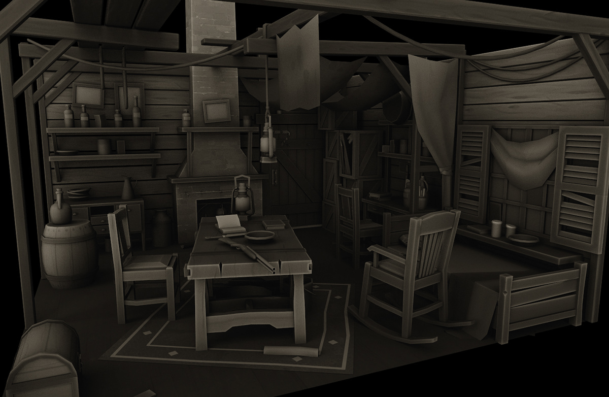 3D game Low Poly room Sherlock Holmes
