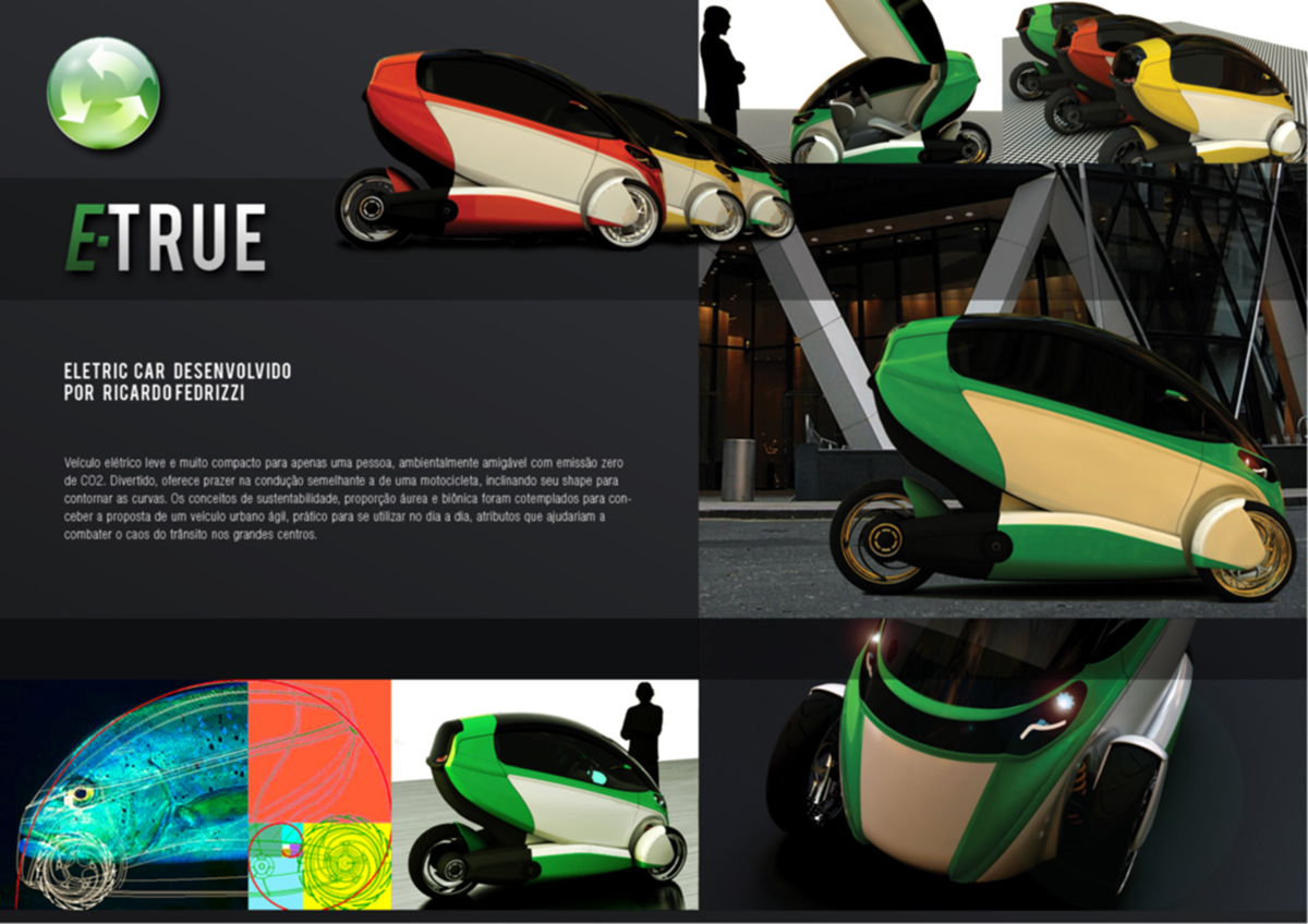 Automotive design Electric Car Transportation Design city car E-True E-True 3W Designer Ricardo Fedrizzi