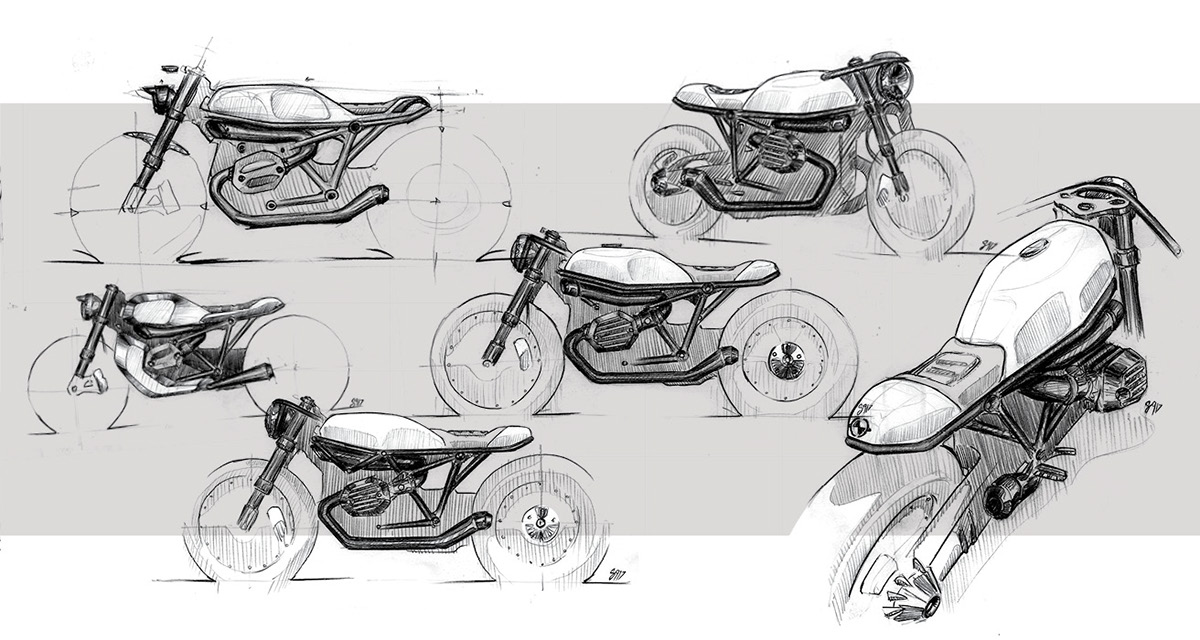 motorcycle triumph BMW motorrad Custom sketch stock research Creativity
