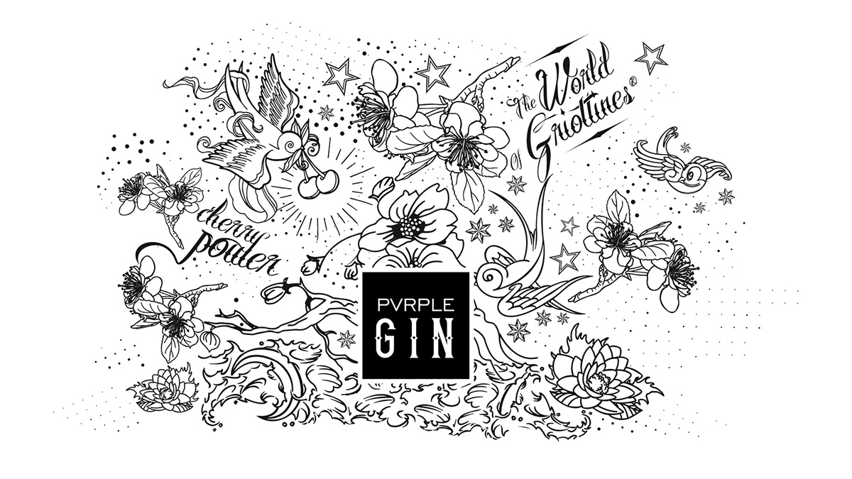 Branding design lifestyle photography pink Spirits gin packaging design bottle design tattoo glass engraving videography