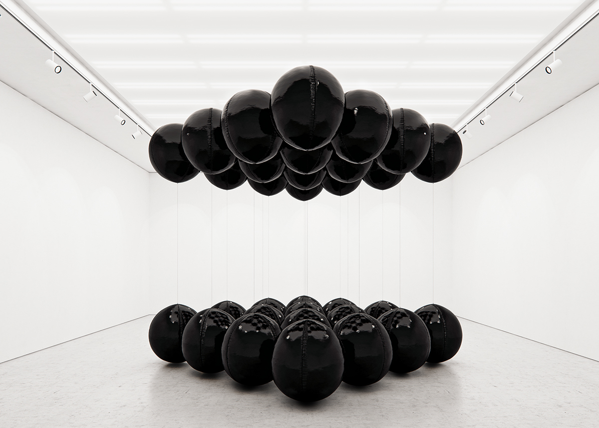black balloons installation art Project New York big scale conceptual helium latex