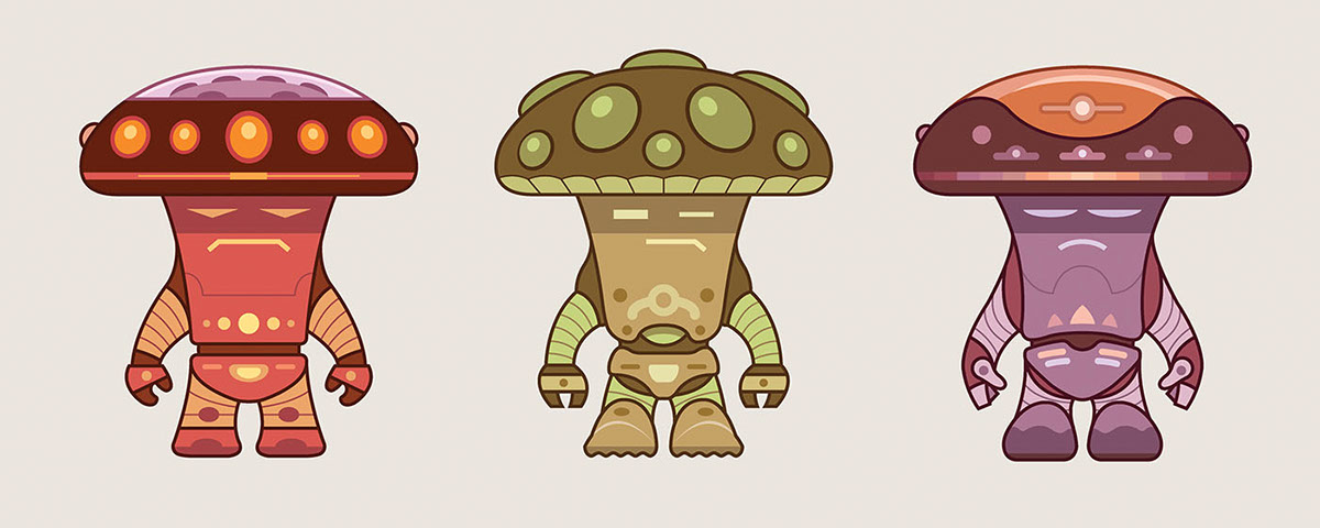 Adobe Portfolio robots Mushrooms vector art Character design 