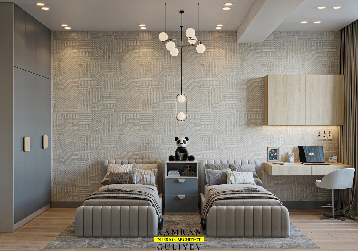 3ds max visualization archviz CGI interior design  kidsroom bedroom modern corona baku