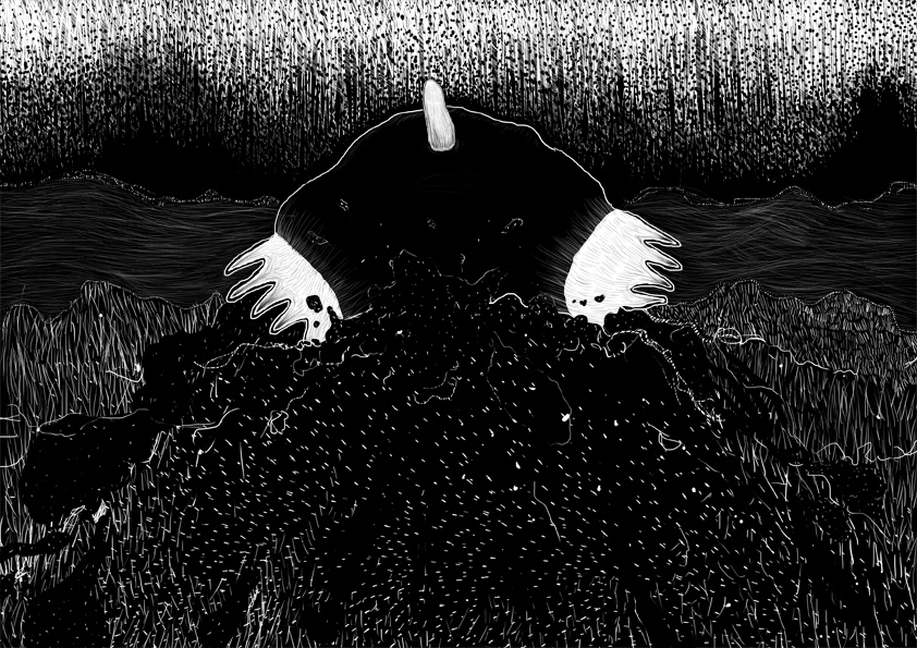 czarno-białe ilustracja  kret