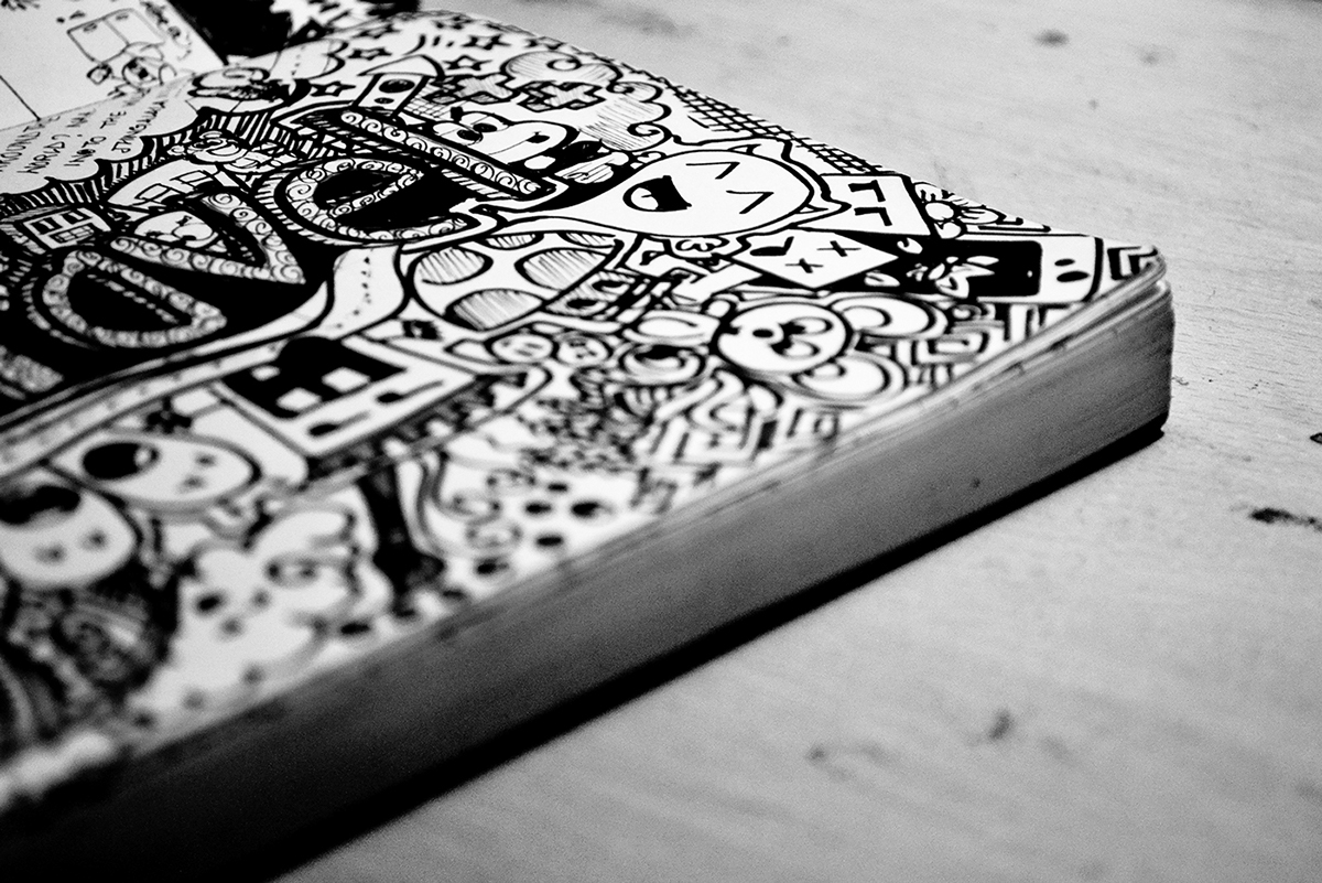 doodle doodlebook moleskine sketchbook daily sketch cute Character black White India scribble Marker
