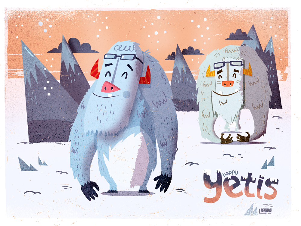 happy  yetis  Snow  WINTER  mountains  sky  clouds  cold