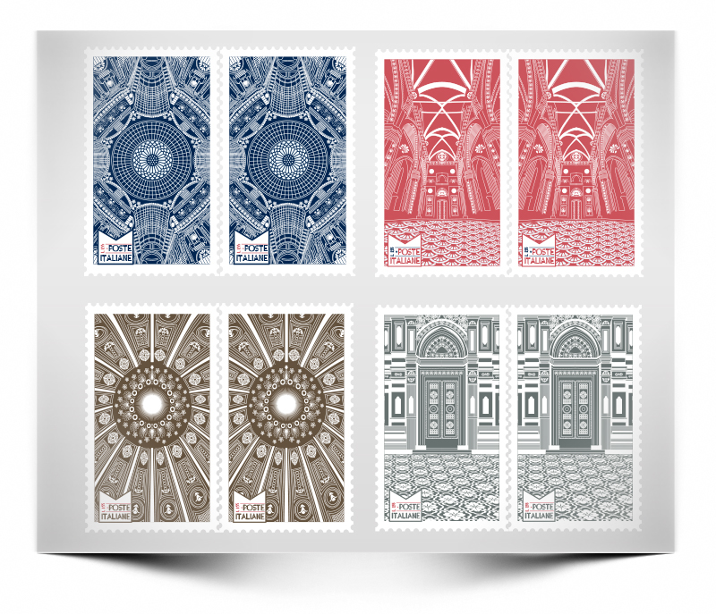 Italy Rome Venice Florence cathedrals museum roof pattern postage stamps mail stamps postcard Travel modern italy
