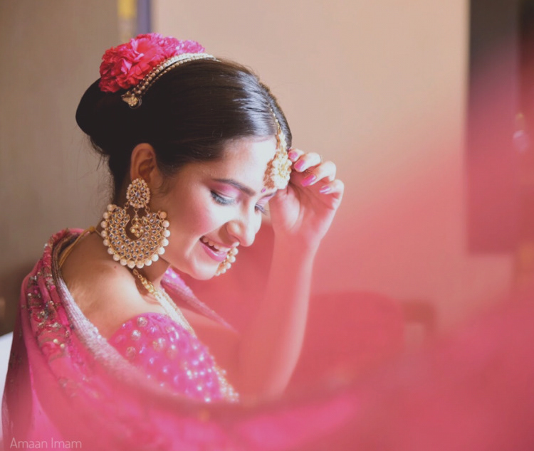 bride bridal beauty Beautiful pink indian model portrait glances summer makeup