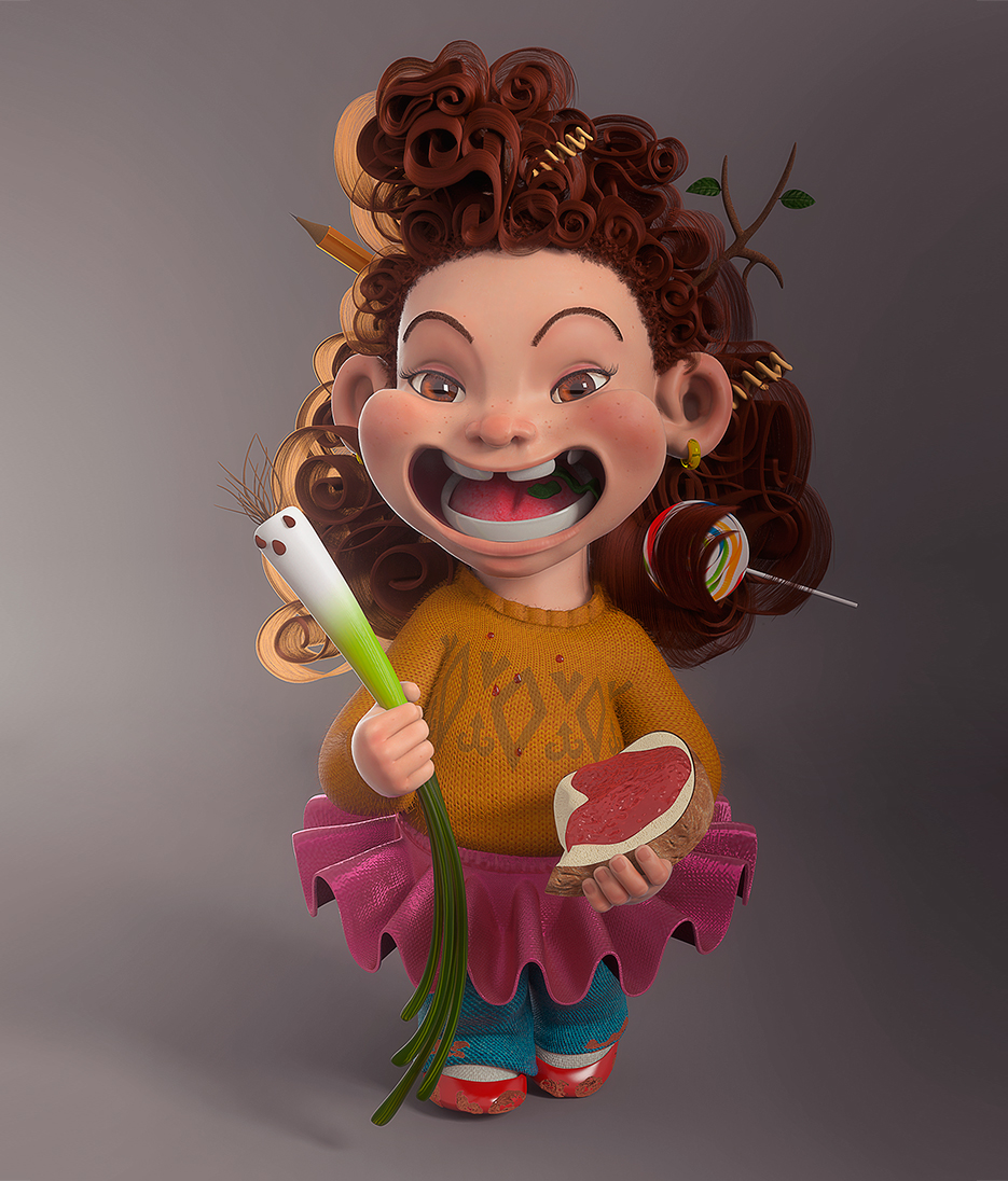 3D cartoon Maya vray Zbrush girl cute hair Food 