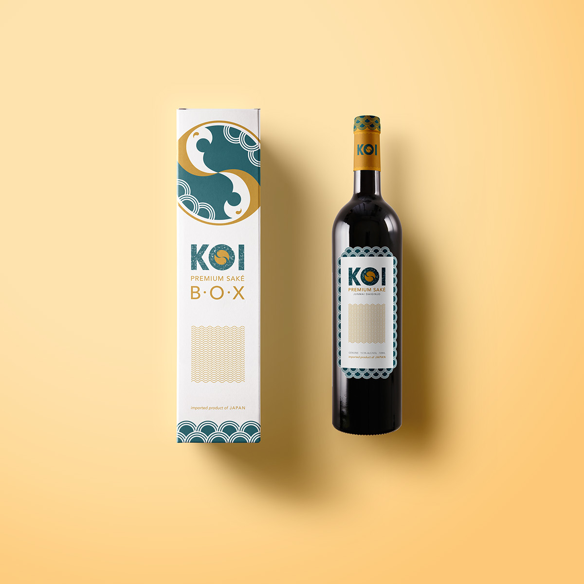 bottle bottle design package design  fish koi japanese Sake box Label KOI FISH Icon logo brand alcohol