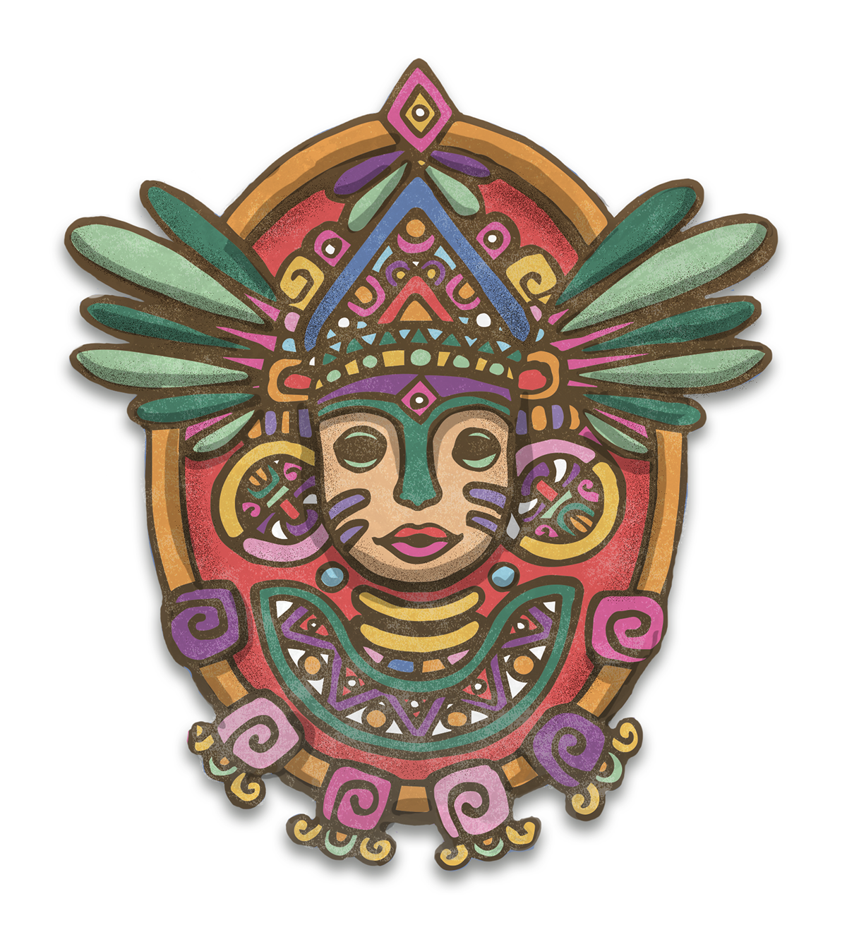 Maya mayan priest vintage futuristic medallion heritage cultural Guatemala roots color linedrawing electronic festival fest