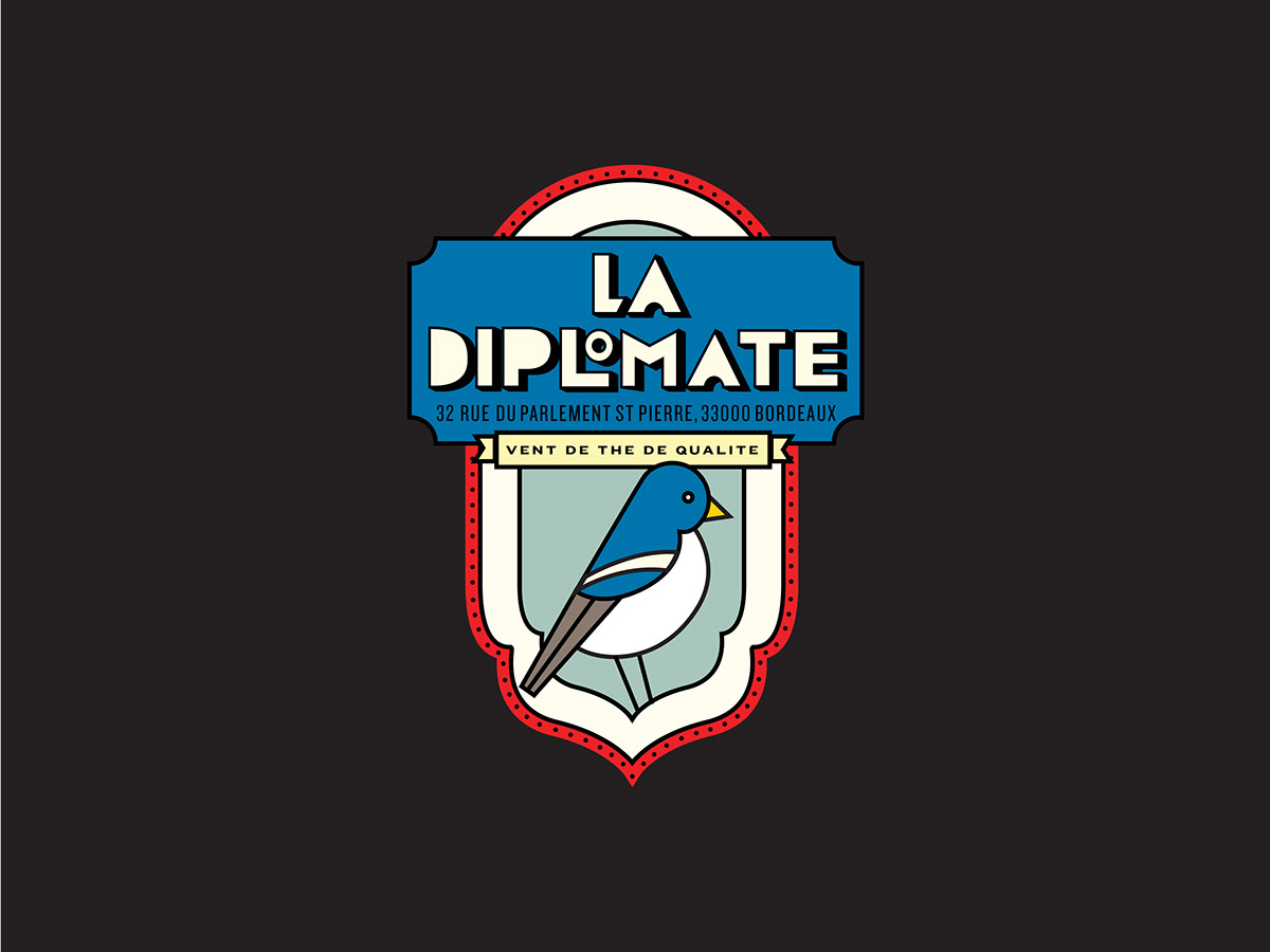 concept bird diplomate tea Label vintage logo