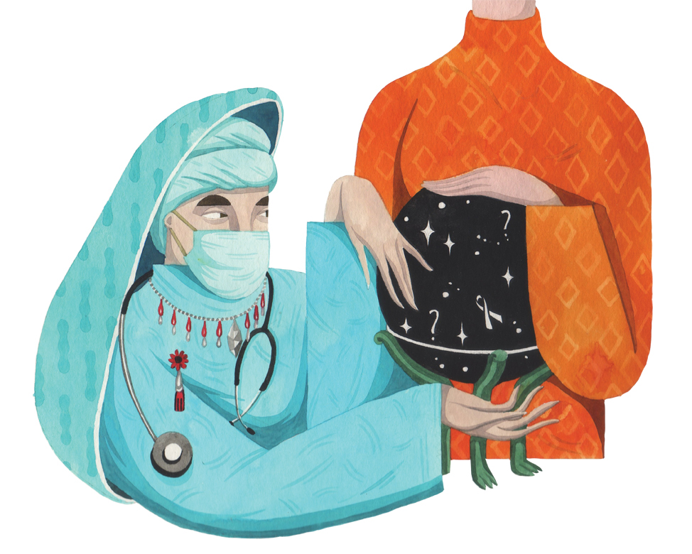 baby fetus doctor pregnancy painting   watercolor blue orange