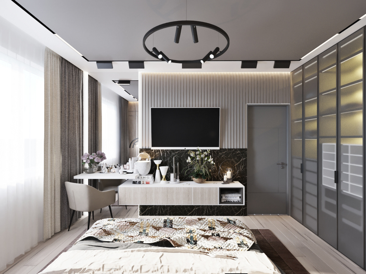 3D Interior design спальная комната badroom спальня визуализация дизайн интерьера Интерьер спальни рендер