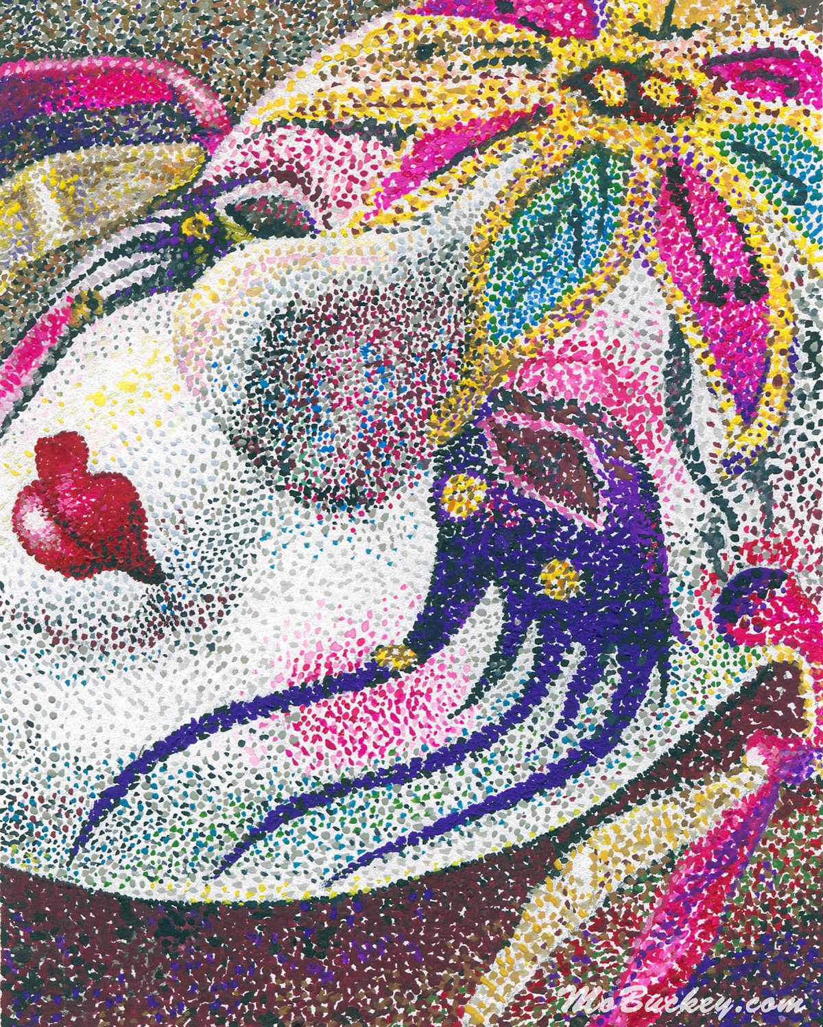 a pointillism divisionism style inspired mardi gras mask gouache painting