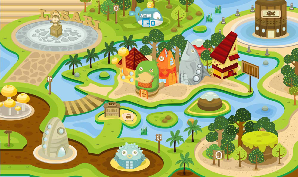 vector  digital  children  kid building  city  Indonesia town Island  green  game   Play Fun  design