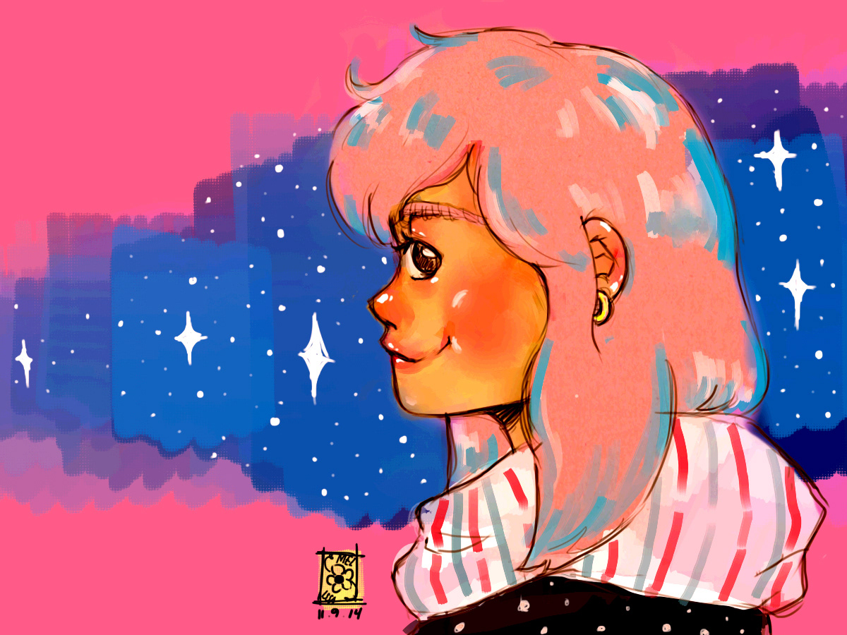 pink girl stars blue cartoonish