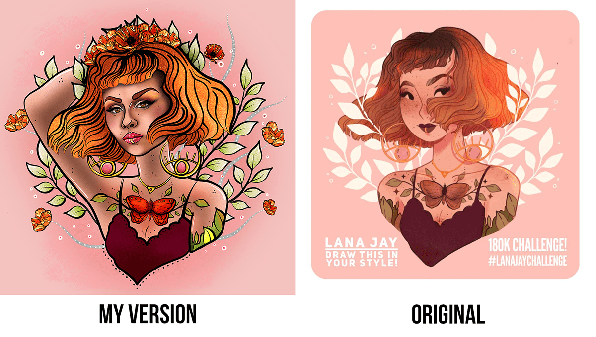 digital ILLUSTRATION  Character Lana Jay draw in your Style challenge instagram portrait poppies