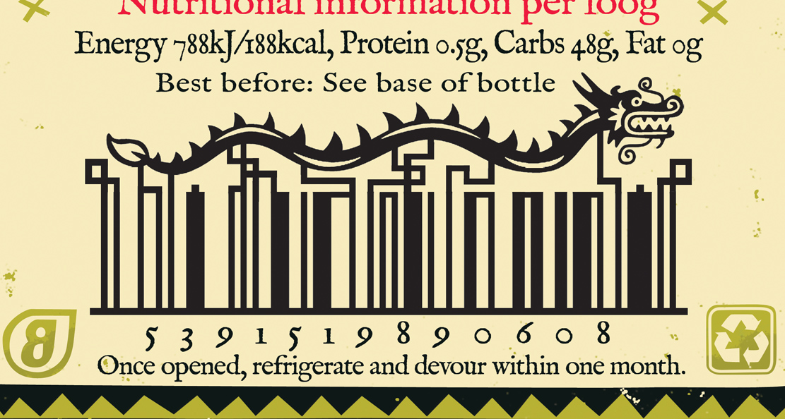 label design Chilli sauce oriental dragon Retro Fun illustrative design illustrated barcode illustrated designed