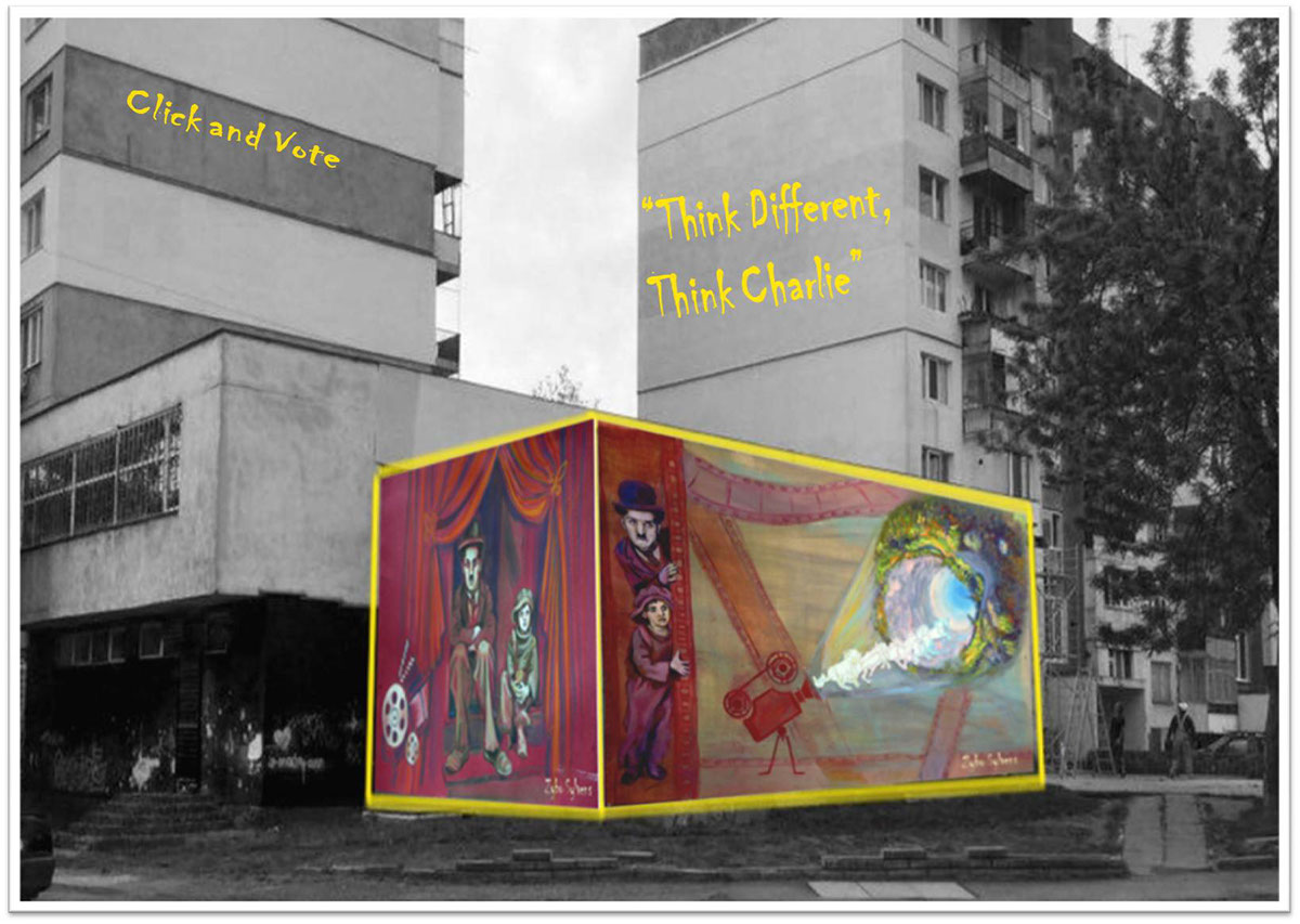 Charlie Chaplin sofia bulgaria Cinema open air Project monumental Mural support zybo no frames