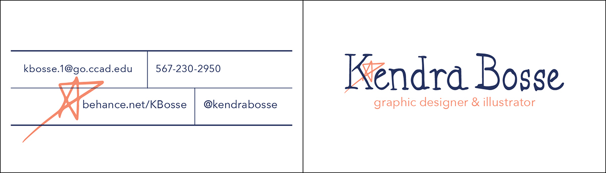 CCAD Kendra Bosse identity project4 Personal Identity personal branding Resume business card cover letter logo coral navy stars vector letterhead