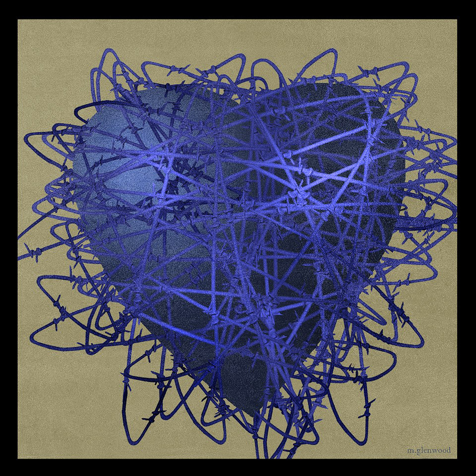 barbed wire blue heart bob dylan contemporary art contemporary design dylan heart illustrated lyrics Tangled up tangled up in blue