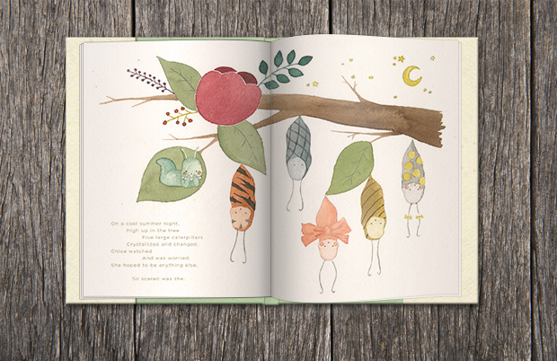 Caterpillar butterfly children's book watercolor floral minimalistic natural sophisticated