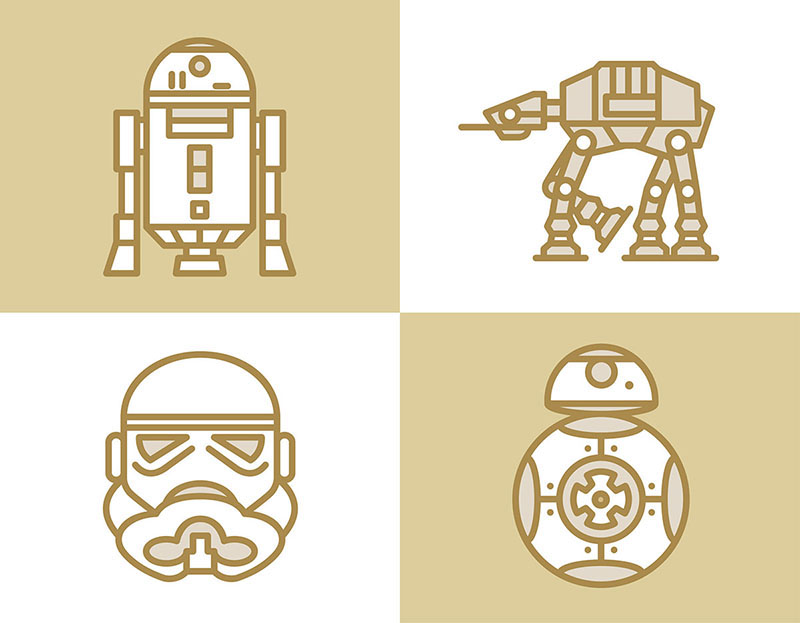 Adobe Portfolio star wars star Wars darth vader Icon flat icon icon set line icon stormtrooper Han Solo R2D2 force awakens movie Character Starwars