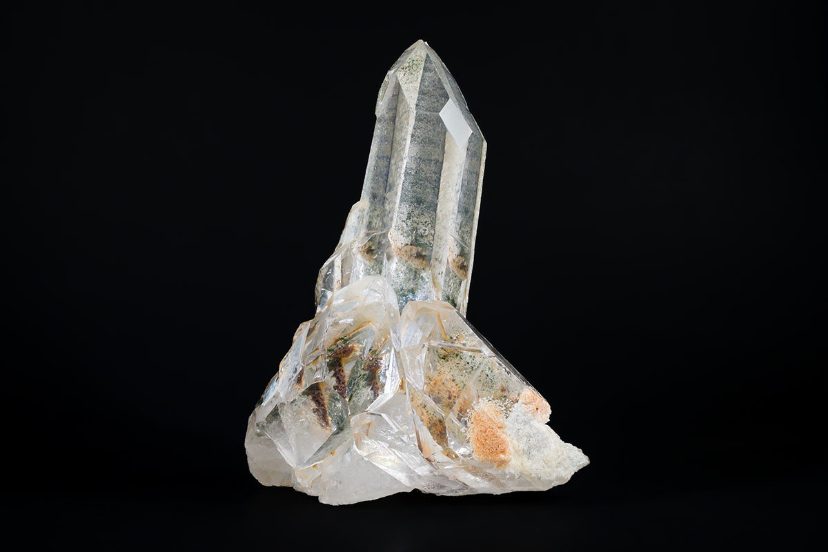 Clear etched quartz with chlorite and albite from Pakistan.