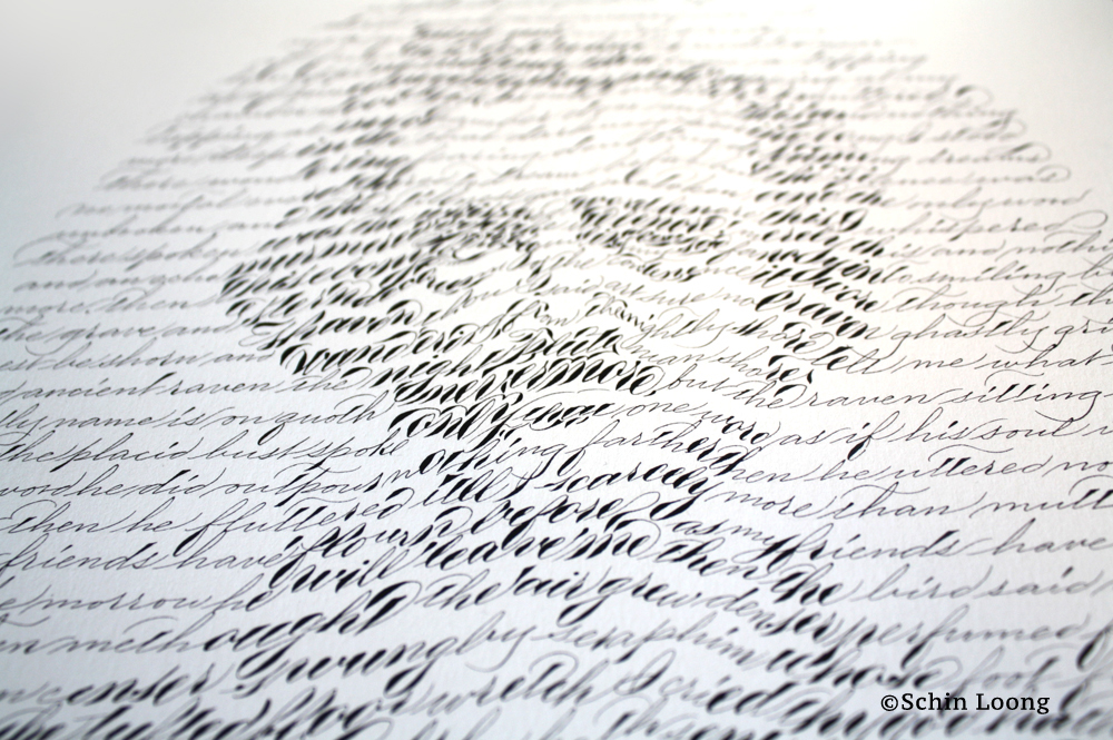 spencerian handwriting penmanship portrait Poetry  Edgar Allan Poe