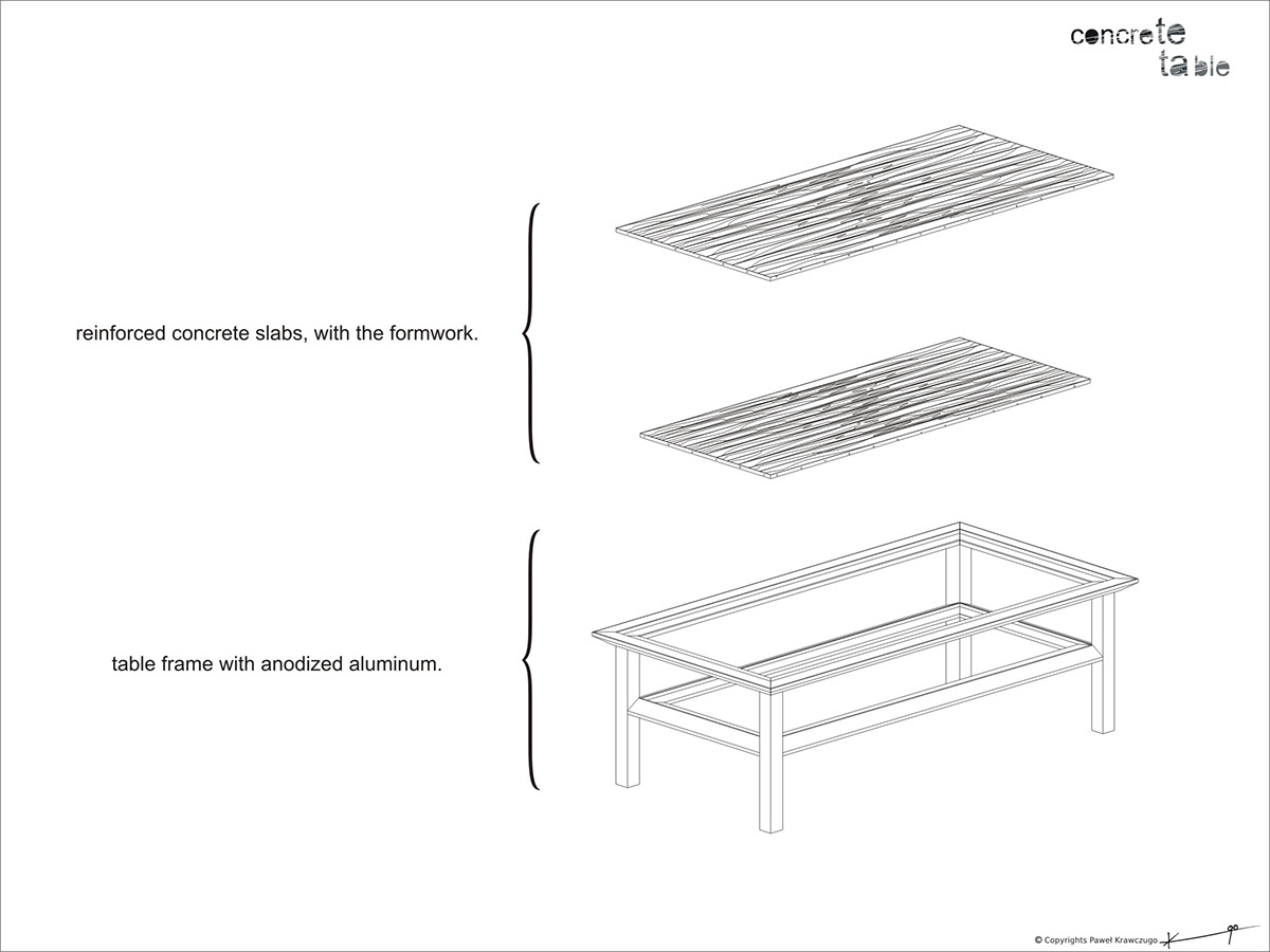 table concrete aluminum wood