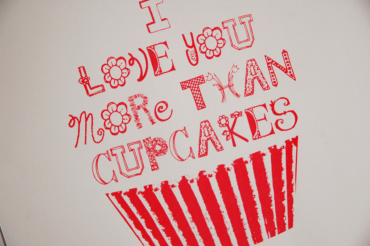 valentines day  cards  valentines cards cupcake kirstie arthur screen print screen printing Love