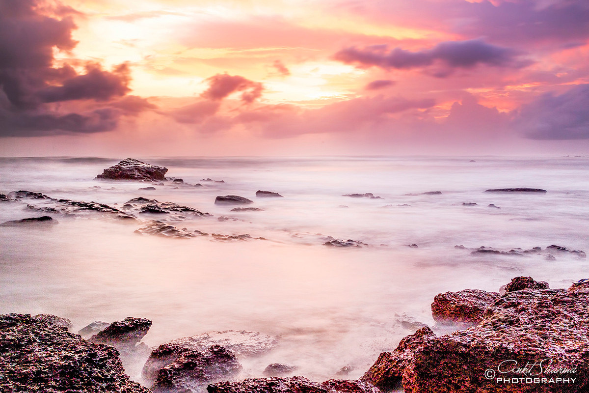 seascapes sea long exposure sunset Goa India Anjuna Beach rocks colours colors