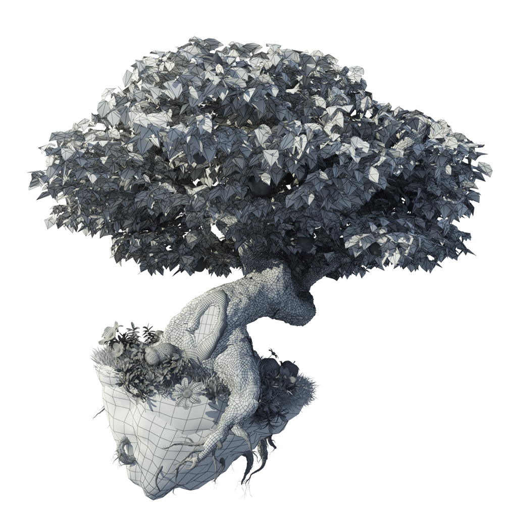 Redefine Studio dezpro studios dezpro big tree fantasy Island roots vray 3D 3ds max floating details wireframe textured gif
