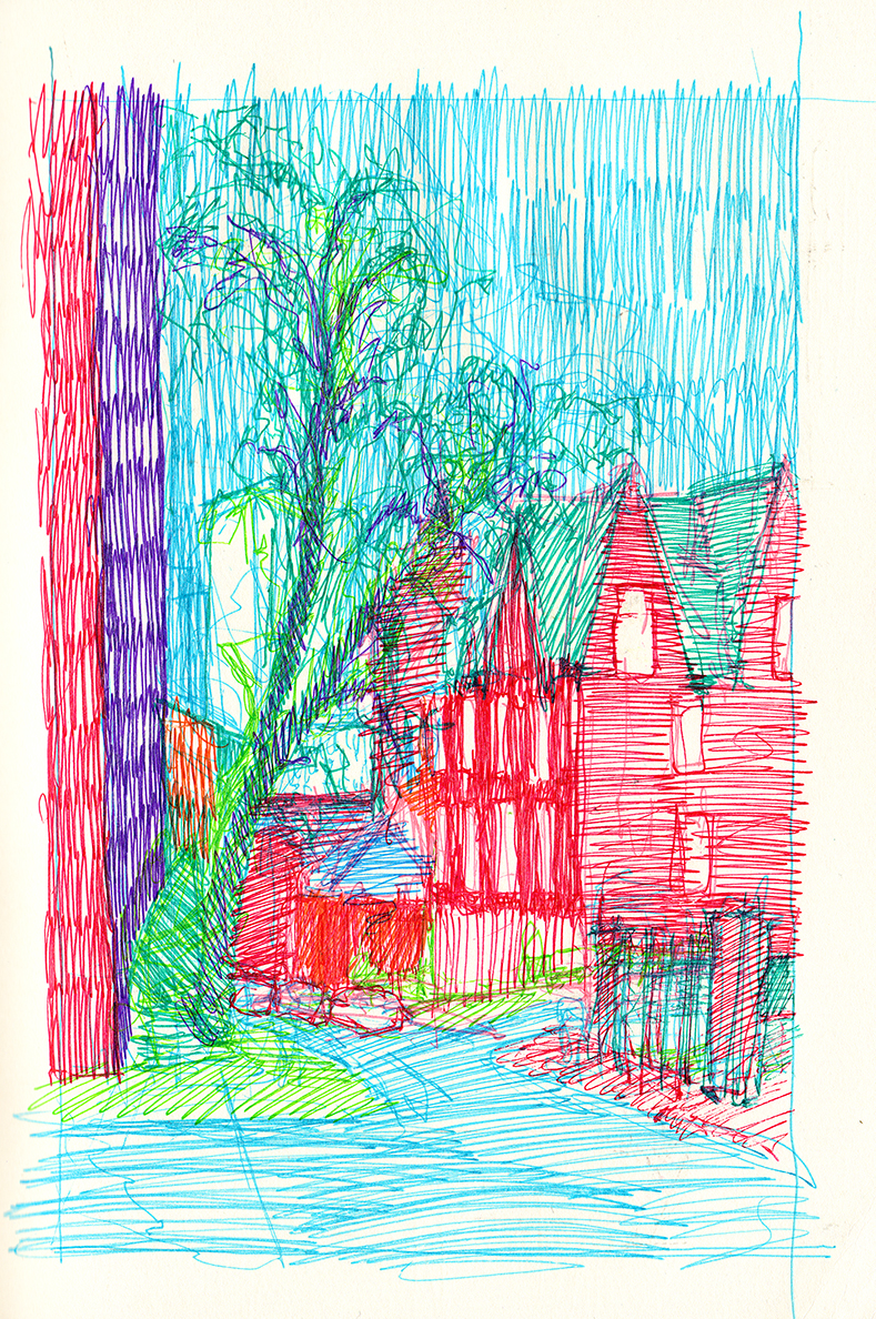 sketchbook pen studies doodles color saturated sketch observational fictional surreal strange scratchy akward