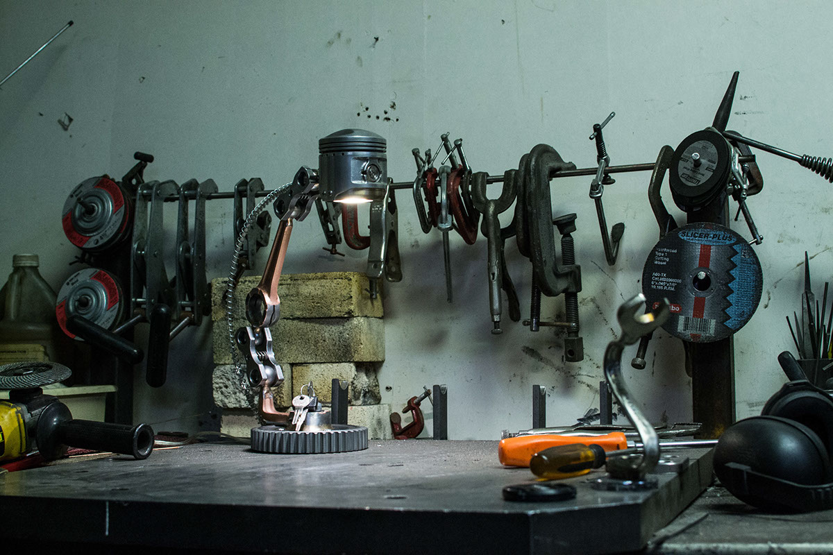 industrial motorcycle Custom chopper Lamp lighting mancave fabrication upcycle gearhead