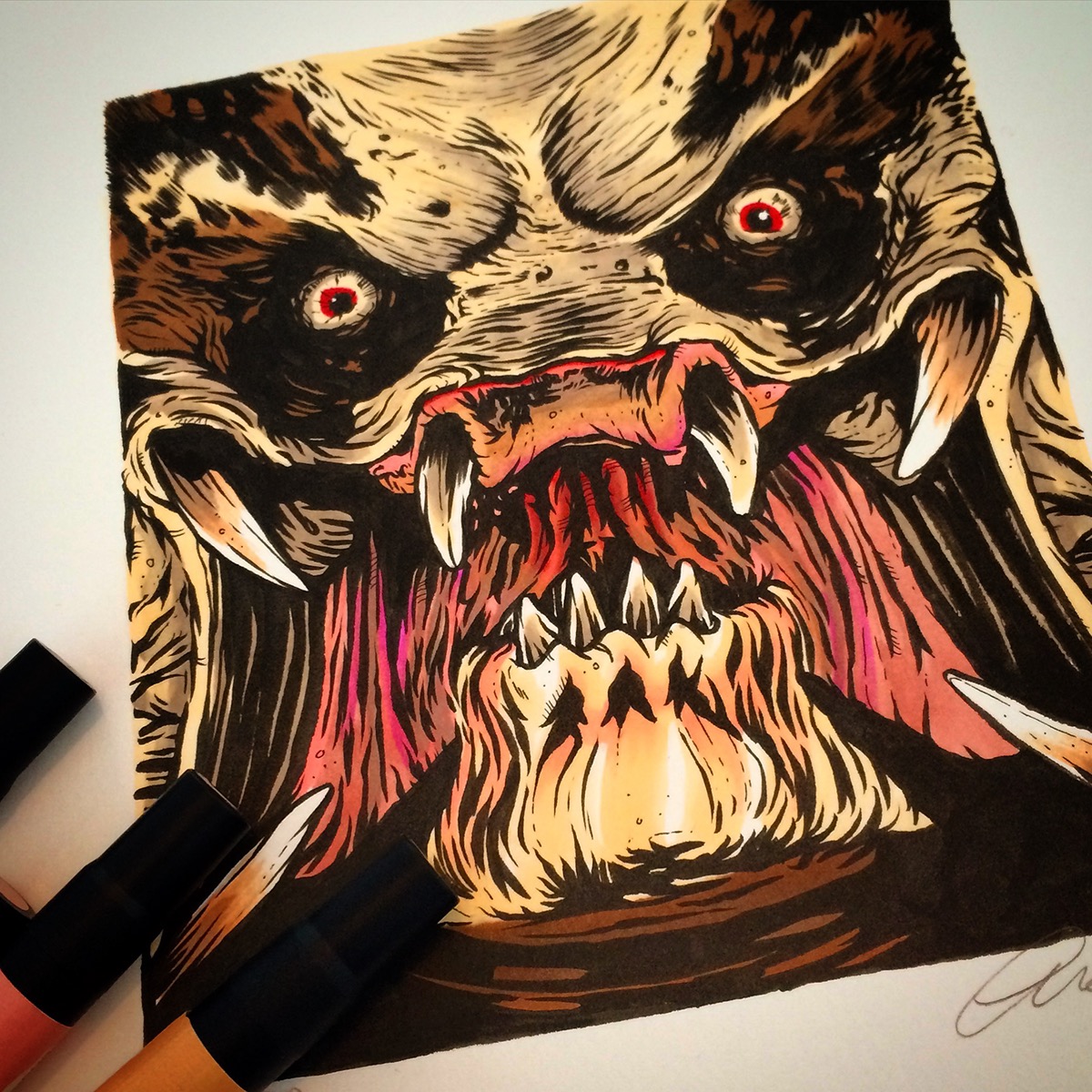ink inktober prismacolor markers hand drawn pen and ink horror Movies Halloween predator