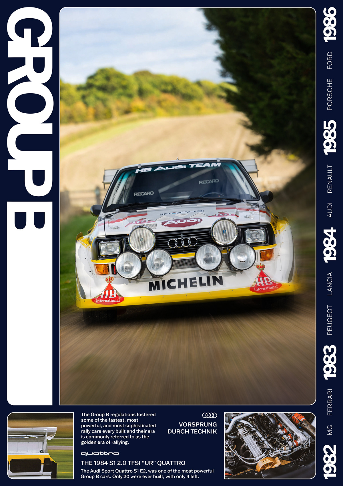 Poster Design Brutalism Minimalism Franklin Gothic Group B Rally Europe Portugal Fisa f1 Audi