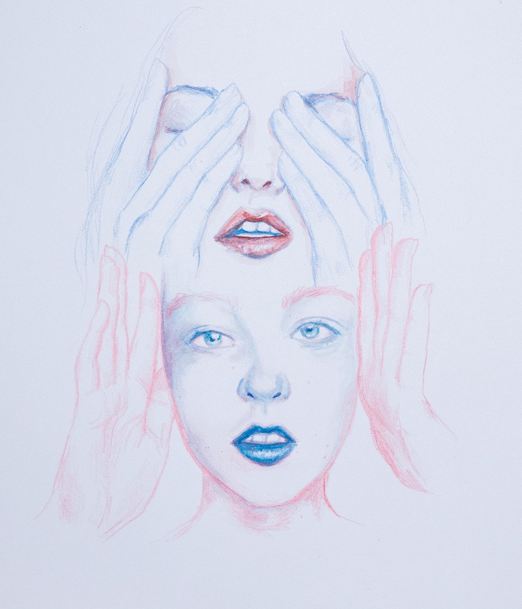 blue contrast Drawing  dualism eyes hide and seek ILLUSTRATION  painting   red sketch