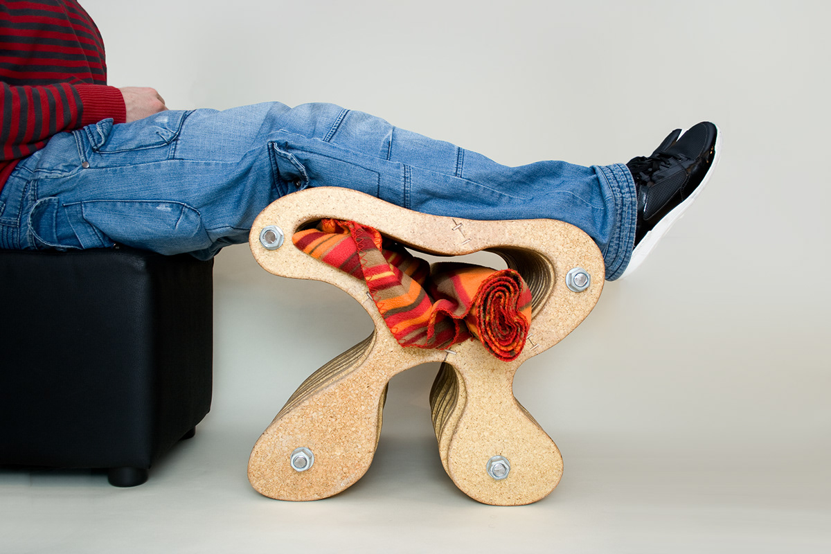 mdf recycle cork product reuse eco cortiça stool banco legs pernas