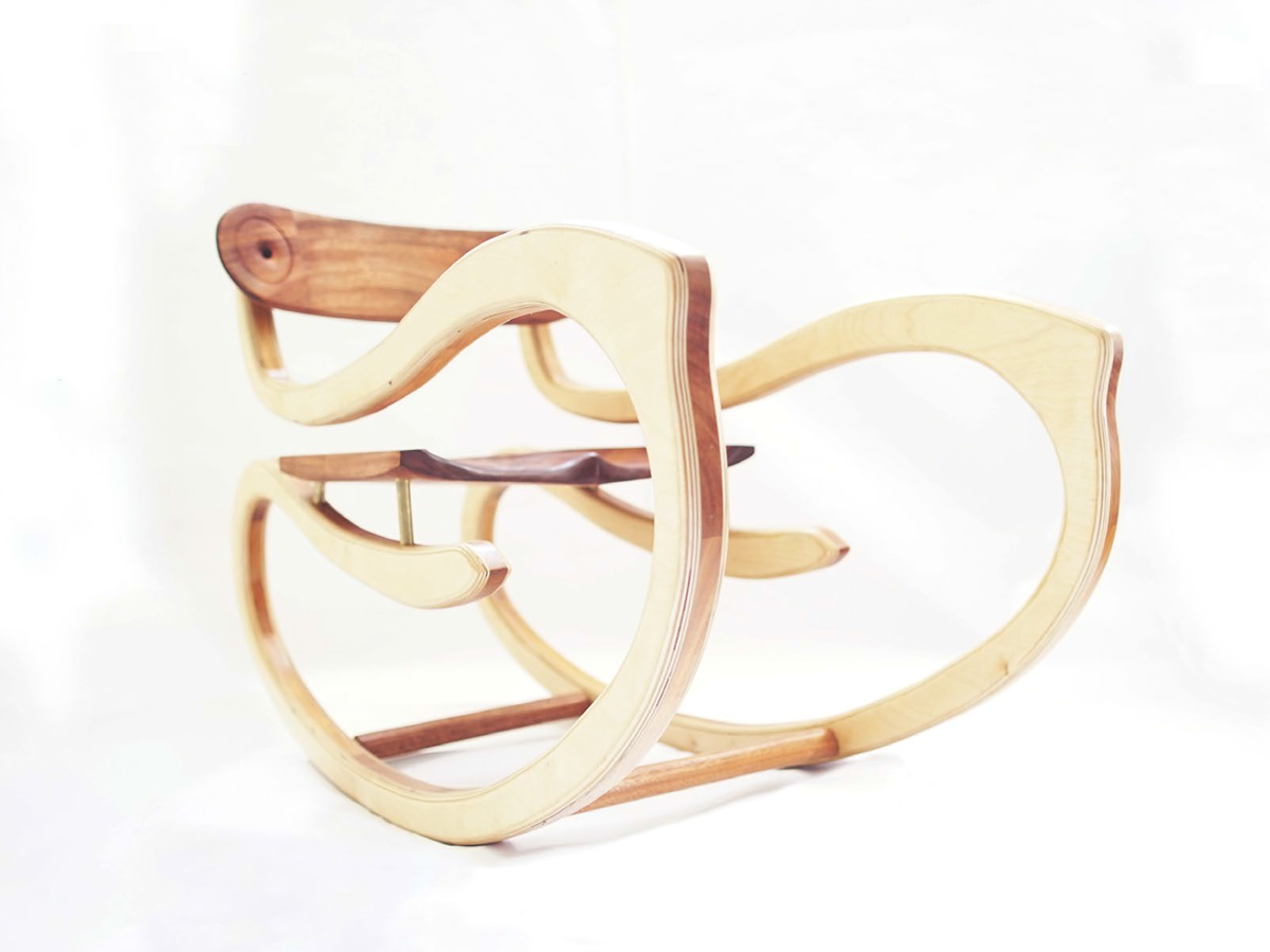 rocking chair chair ebb Claire Puginier wood seat carving furniture brass Joinery acoustic speaker acoustic speaker
