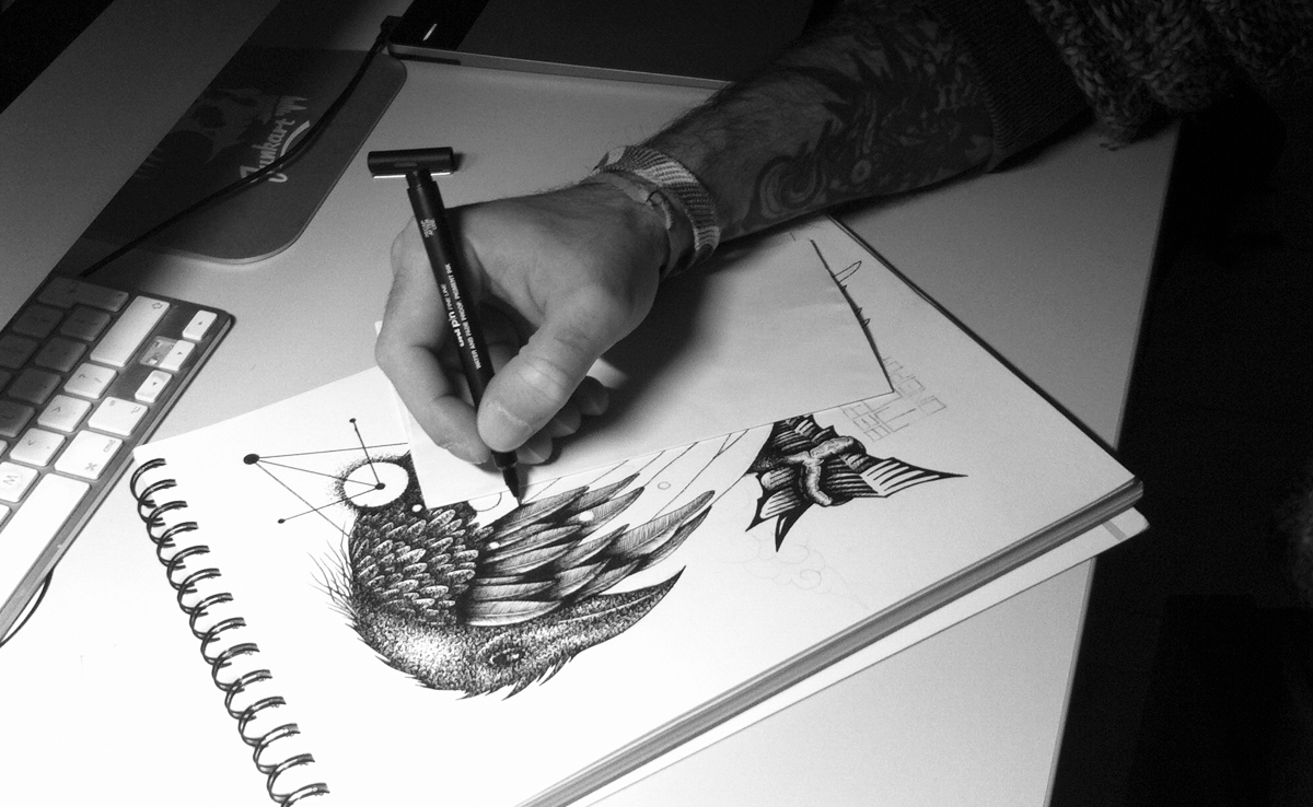 tattoo black crow ink lines feathers dots dark unlucky rabbitfoot