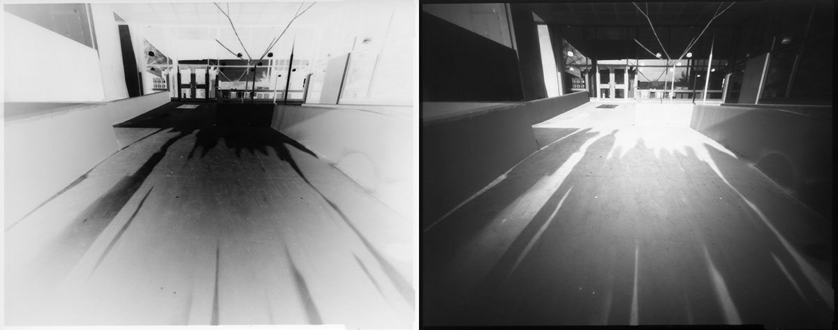 black & white developed film b&w photograms Pinhole camera