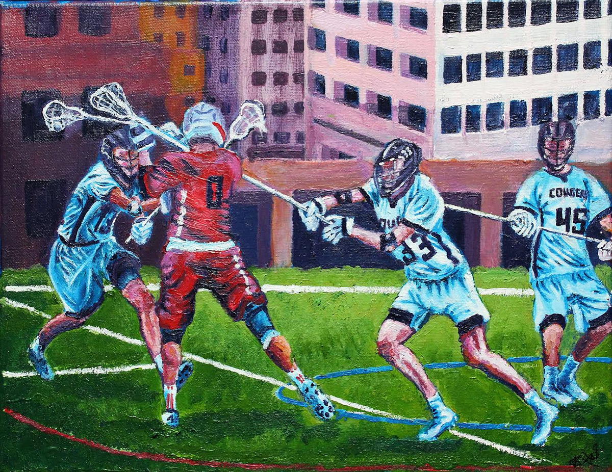 acrylic painting   lacrosse athletes