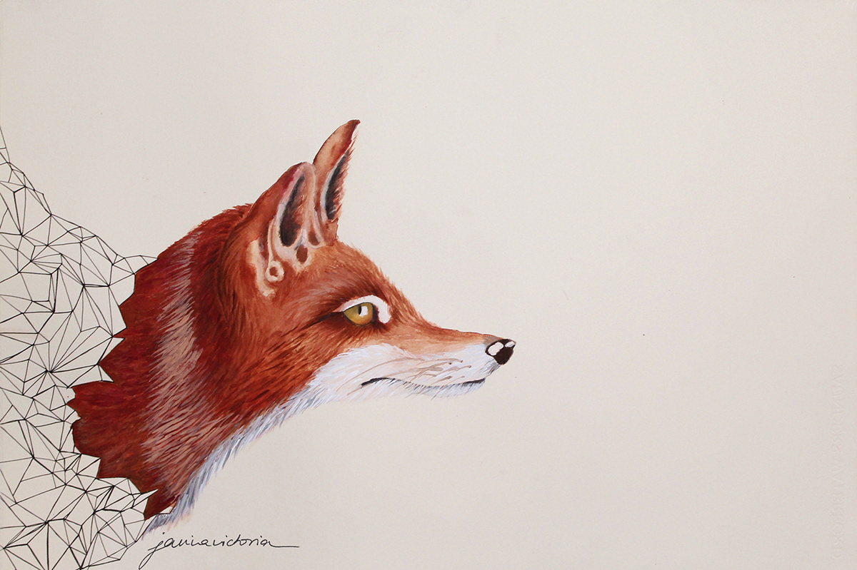 foxes watercolour abstract shapes Pencil drawing