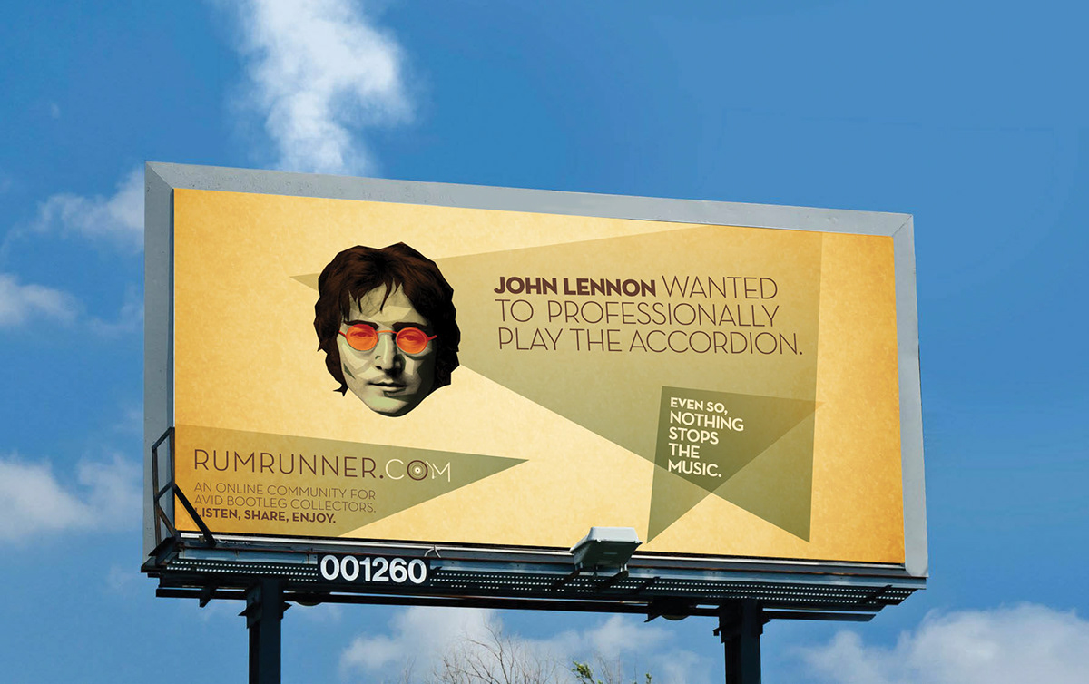 advertisements bob dylan John Lennon elvis presley billboard subway bus stop bootlegs rumrunner cayla ferrante ad print