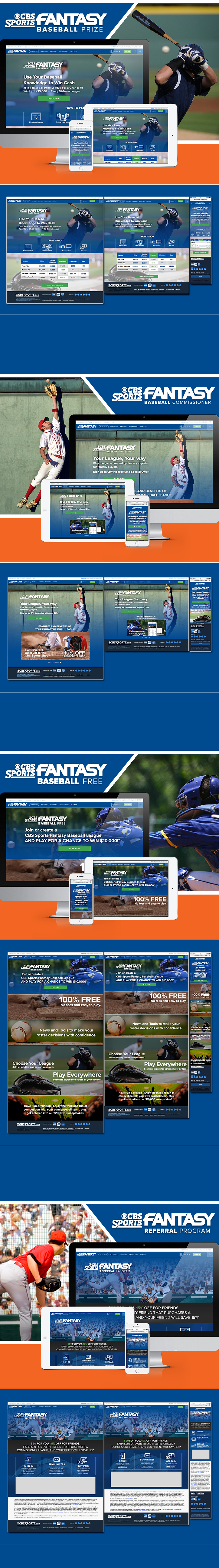cbs fantasy baseball sports UI ux design Web landing page mobile desktop Layout iphone iPad iMac